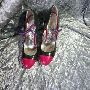 GIANNI BINI Gray & Pink Mary Jane Patent Heels Size 6M Purple Strap with Buckle